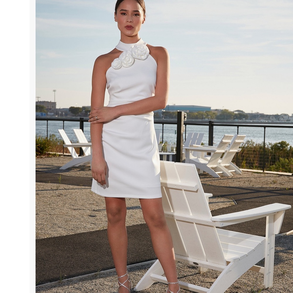Ivy + Blu Elegant White Halter Dress - Picture 5 of 12